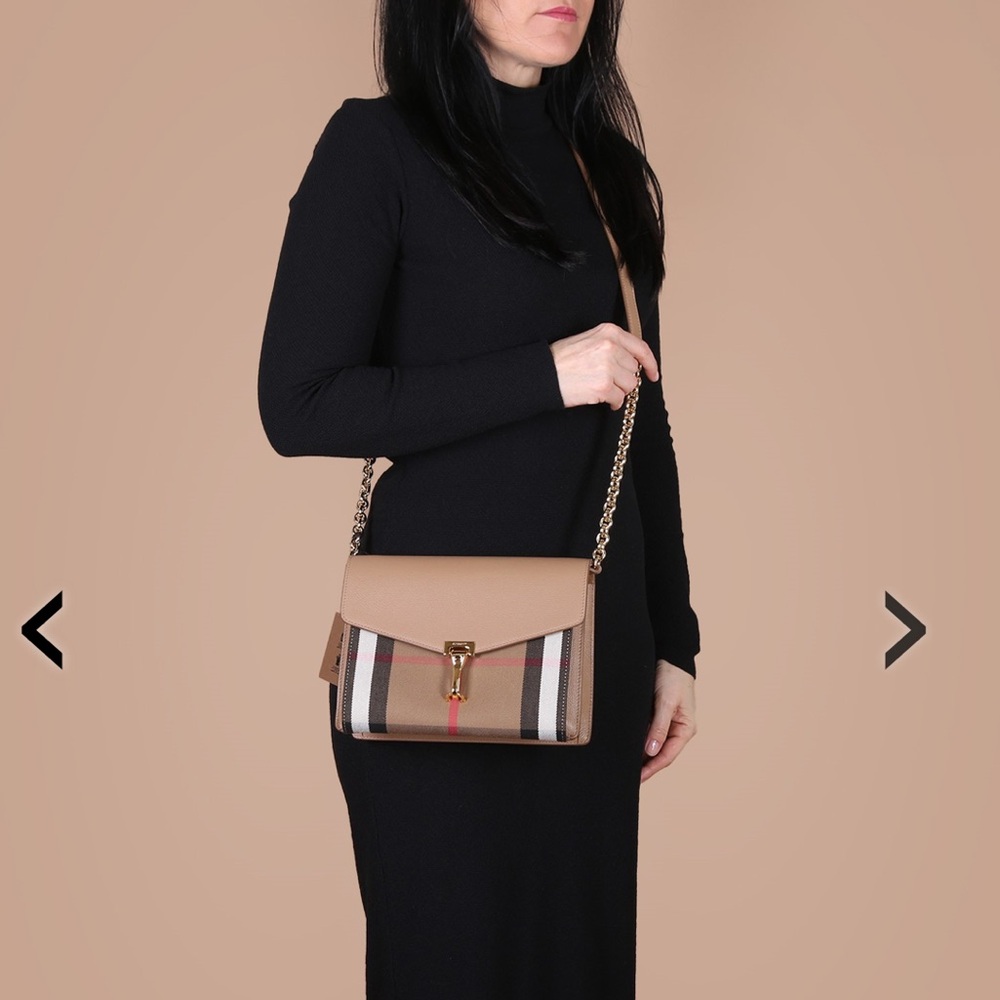 NWT Burberry Macken Leather and House Check Crossbody Bag Small Camel | Tan - Picture 4 of 16